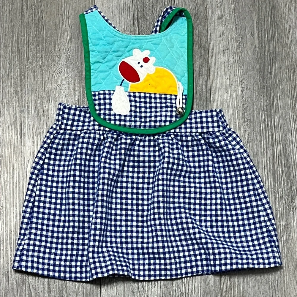 Ruth Scharf vintage Kids Blue Gingham Apron Dress with Aqua Bib- size 3T